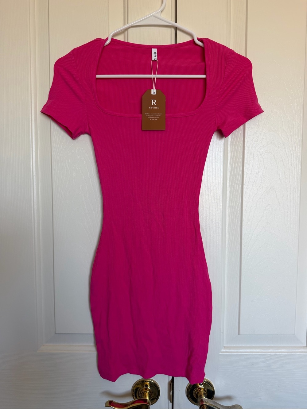 ReoRia Hot Pink Ribbed Scoop Neck Dress
